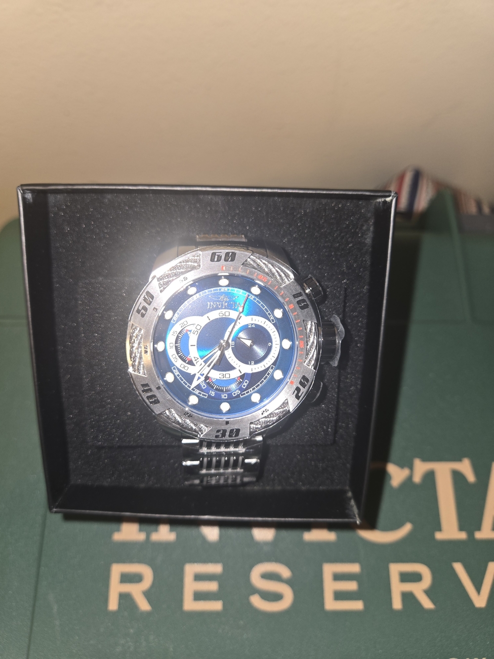 Invicta Speedway Finish Line Men’s Blue Dial Stainless Steel Chronograph Watch